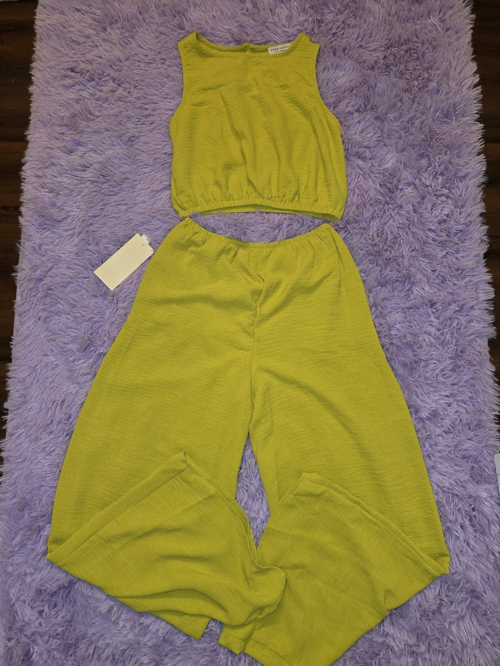 Wide-Leg Two-Piece Set in Bright Lime Green by Paper Crane